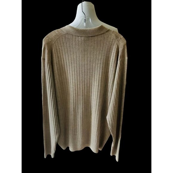 GEOFFREY BEENE MENS LONG SLEEVE COLLARED QUARTER BUTTON TAN SWEATER EUC XL - Picture 4 of 5